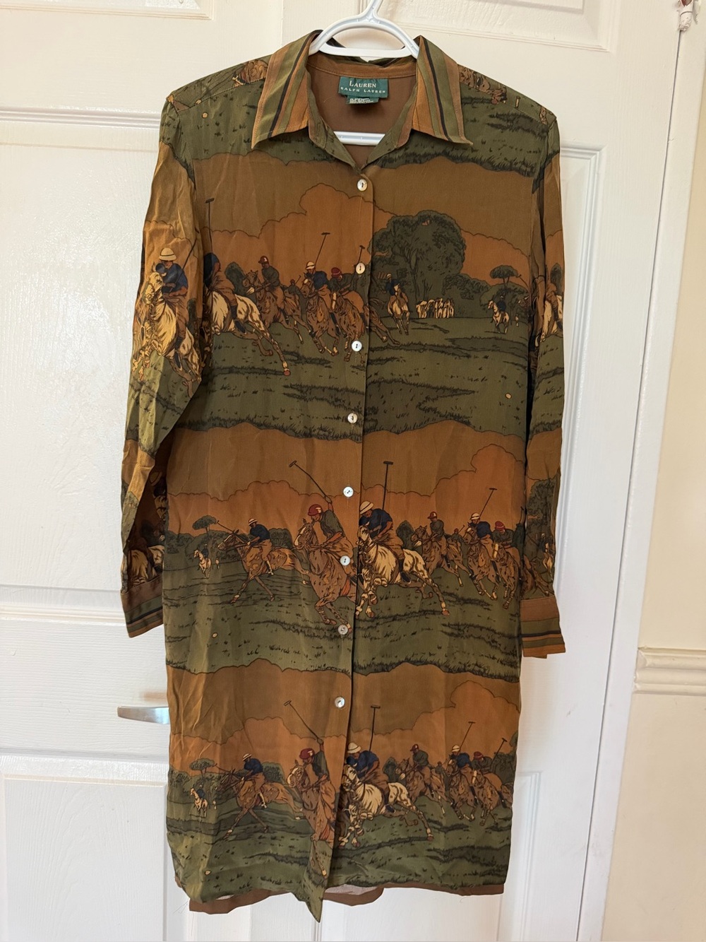Ralph Lauren Polo Equestrian Print Button-Up Shirt Dress - silk 100%